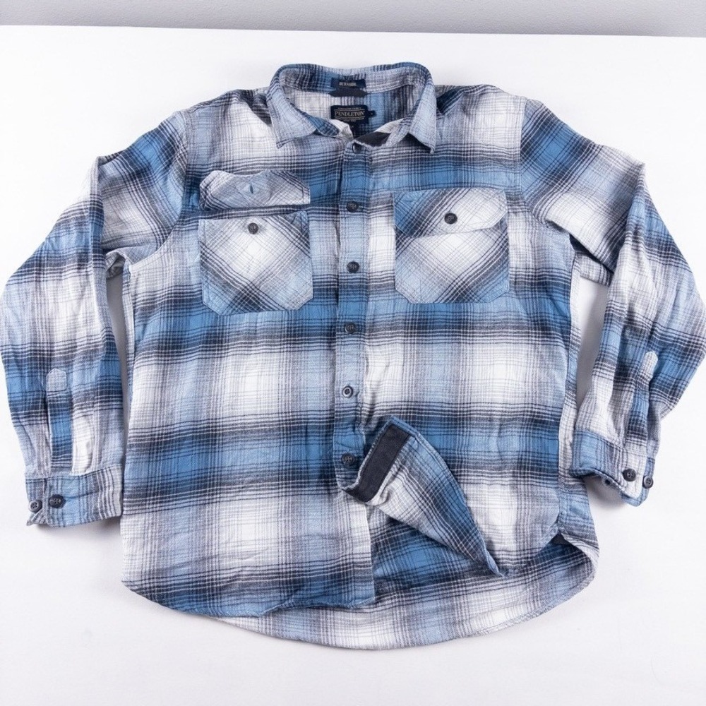 Pendleton Burnside Flannel Shirt Mens Large Blue Plaid Button Up Utility Pocket